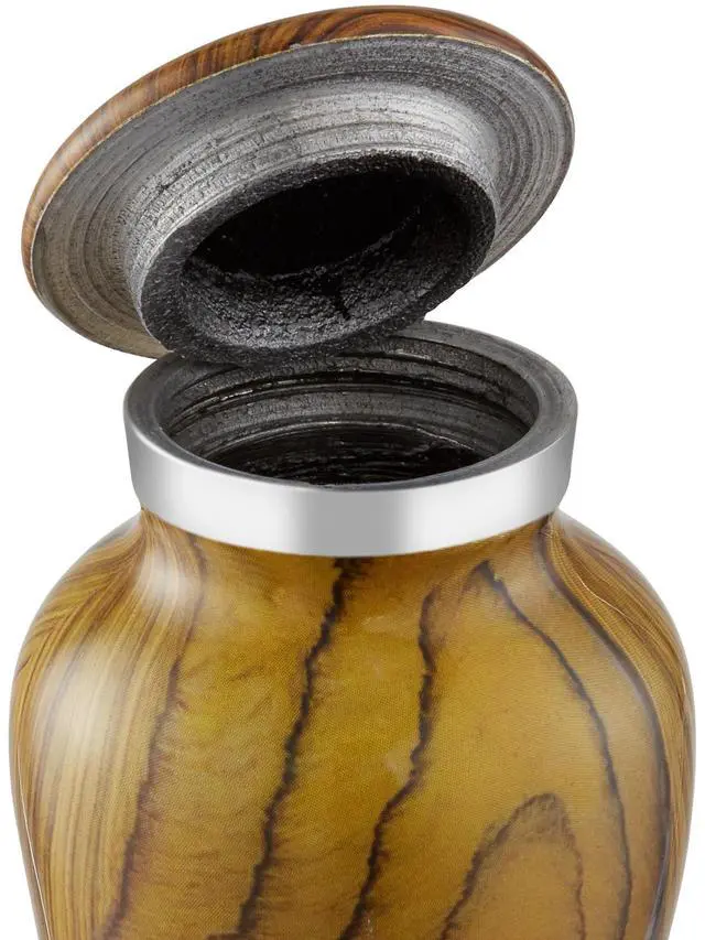 Alt view image 6 of 6 - Reminded Small Cremation Memorial Urn for Human Ashes, Teak Wood Grain Miniature Keepsake Urn with Velvet Case