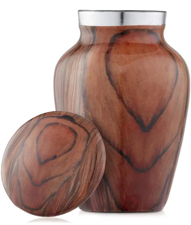 Alt view image 2 of 6 - Reminded Small Cremation Memorial Urn for Human Ashes, Cherry Wood Grain Miniature Keepsake Urn with Velvet Case