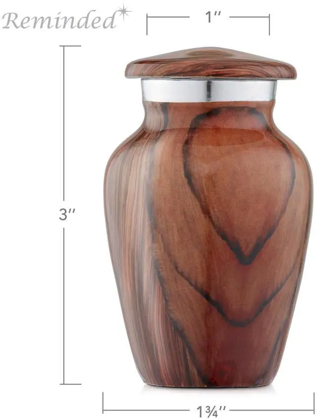 Alt view image 4 of 6 - Reminded Small Cremation Memorial Urn for Human Ashes, Cherry Wood Grain Miniature Keepsake Urn with Velvet Case