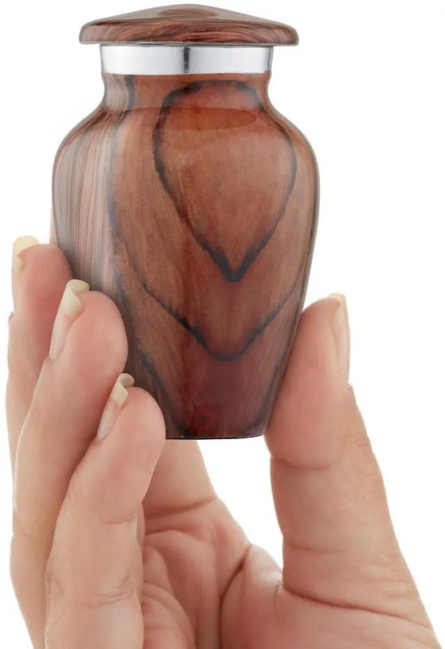 Alt view image 3 of 6 - Reminded Small Cremation Memorial Urn for Human Ashes, Cherry Wood Grain Miniature Keepsake Urn with Velvet Case