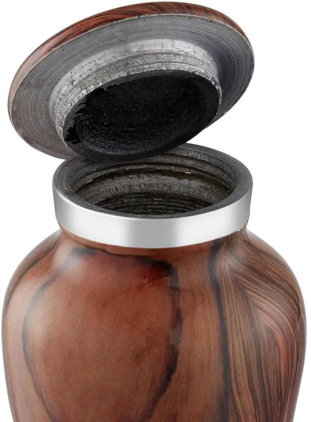 Alt view image 6 of 6 - Reminded Small Cremation Memorial Urn for Human Ashes, Cherry Wood Grain Miniature Keepsake Urn with Velvet Case