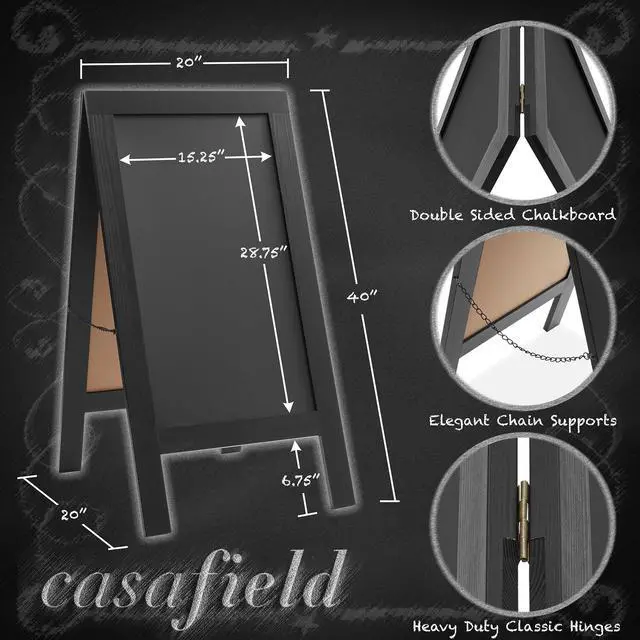 Alt view image 4 of 6 - Casafield A Frame Chalkboard Sign, 40" x 20" Black Double-Sided Magnetic Menu Board for Restaurants, Sandwich Shops, Cafés, Sidewalks, Weddings