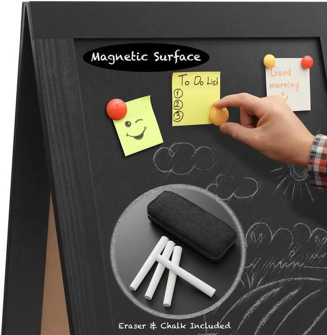 Alt view image 5 of 6 - Casafield A Frame Chalkboard Sign, 40" x 20" Black Double-Sided Magnetic Menu Board for Restaurants, Sandwich Shops, Cafés, Sidewalks, Weddings