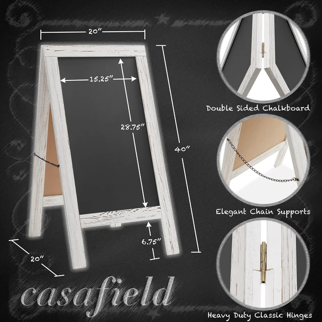 Alt view image 4 of 6 - Casafield A-Frame Chalkboard Sign, 40 x 20 Whitewash Wooden Double-Sided Magnetic Easel Menu Board for Restaurants, Cafes, Sidewalks, Weddings