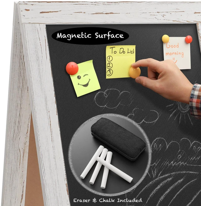 Alt view image 5 of 6 - Casafield A-Frame Chalkboard Sign, 40 x 20 Whitewash Wooden Double-Sided Magnetic Easel Menu Board for Restaurants, Cafes, Sidewalks, Weddings