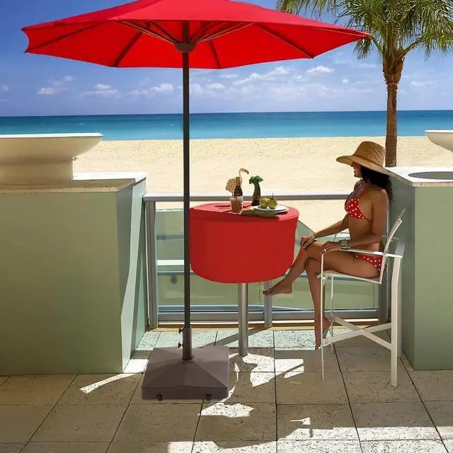 Alt view image 4 of 6 - Casafield Patio Umbrella Base, 64lb Capacity, Fillable Heavy Duty Rolling Stand with Handle for Outdoor, Patio, Lawn, Deck, Poolside - Brown