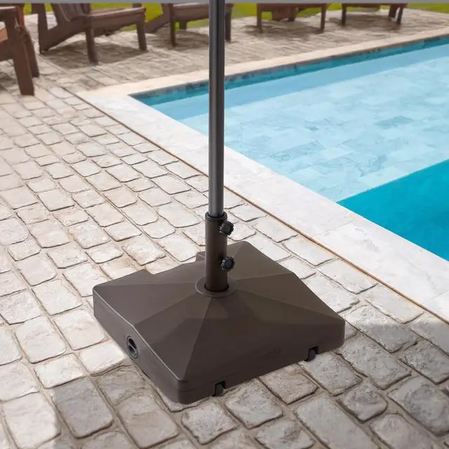 Alt view image 2 of 6 - Casafield Patio Umbrella Base, 64lb Capacity, Fillable Heavy Duty Rolling Stand with Handle for Outdoor, Patio, Lawn, Deck, Poolside - Brown