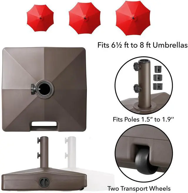 Alt view image 5 of 6 - Casafield Patio Umbrella Base, 64lb Capacity, Fillable Heavy Duty Rolling Stand with Handle for Outdoor, Patio, Lawn, Deck, Poolside - Brown