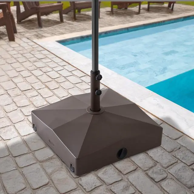 Alt view image 2 of 6 - Casafield Patio Umbrella Base, 131lb Capacity, Fillable Heavy Duty Rolling Stand for Outdoor, Patio, Lawn, Deck, Poolside  - Brown