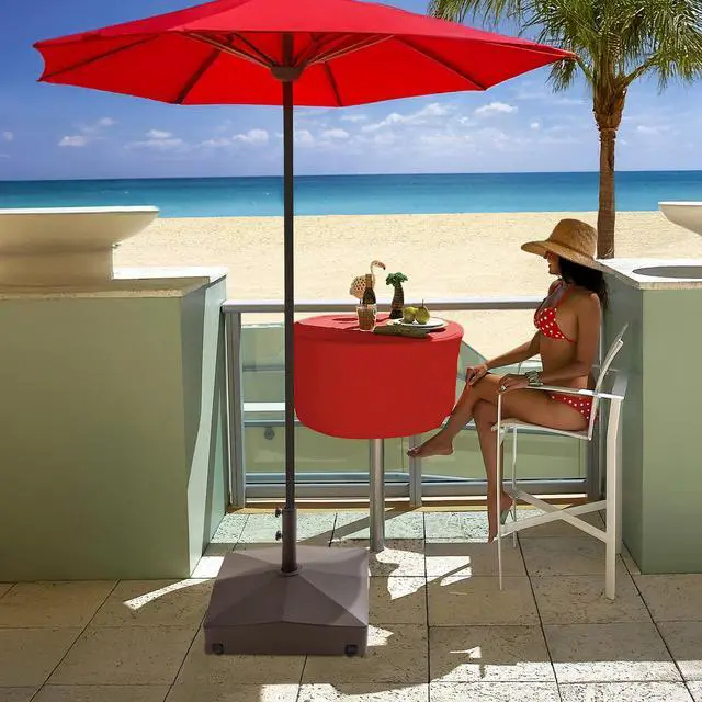 Alt view image 4 of 6 - Casafield Patio Umbrella Base, 131lb Capacity, Fillable Heavy Duty Rolling Stand for Outdoor, Patio, Lawn, Deck, Poolside  - Brown