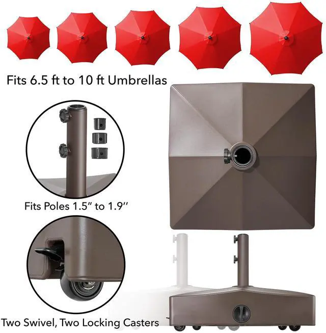 Alt view image 5 of 6 - Casafield Patio Umbrella Base, 131lb Capacity, Fillable Heavy Duty Rolling Stand for Outdoor, Patio, Lawn, Deck, Poolside  - Brown