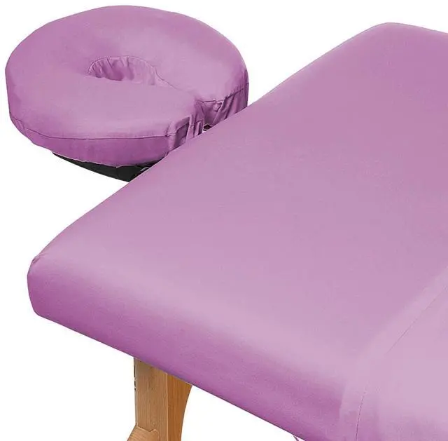 Alt view image 3 of 6 - Saloniture 3-Piece Flannel Massage Table Sheet Set - Soft Cotton Facial Bed Cover - Includes Flat and Fitted Sheets with Face Cradle Cover - Lavender Purple
