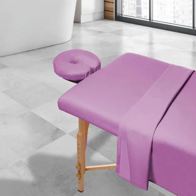 Alt view image 6 of 6 - Saloniture 3-Piece Flannel Massage Table Sheet Set - Soft Cotton Facial Bed Cover - Includes Flat and Fitted Sheets with Face Cradle Cover - Lavender Purple