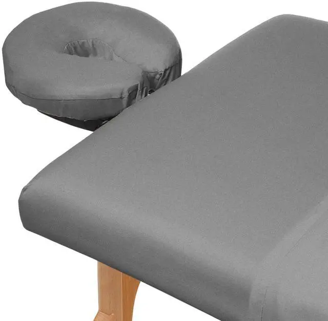 Alt view image 3 of 6 - Saloniture 3-Piece Flannel Massage Table Sheet Set - Soft Cotton Facial Bed Cover - Includes Flat and Fitted Sheets with Face Cradle Cover - Gray