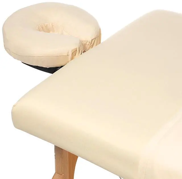 Alt view image 3 of 6 - Saloniture 3-Piece Microfiber Massage Table Sheet Set - Premium Facial Bed Cover - Includes Flat and Fitted Sheets with Face Cradle Cover - Natural