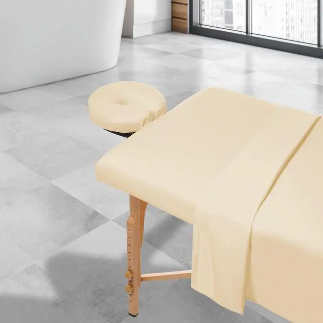 Alt view image 6 of 6 - Saloniture 3-Piece Microfiber Massage Table Sheet Set - Premium Facial Bed Cover - Includes Flat and Fitted Sheets with Face Cradle Cover - Natural