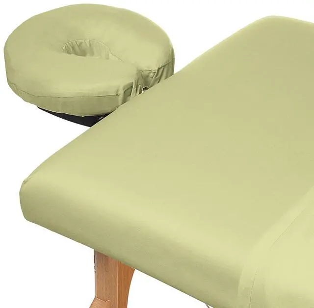 Alt view image 3 of 6 - Saloniture 3-Piece Microfiber Massage Table Sheet Set - Premium Facial Bed Cover - Includes Flat and Fitted Sheets with Face Cradle Cover - Sage Green