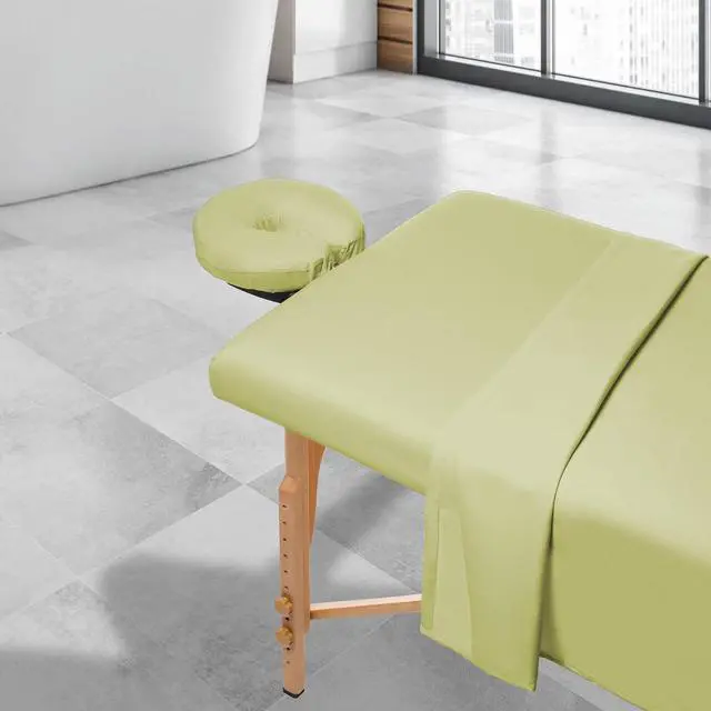 Alt view image 6 of 6 - Saloniture 3-Piece Microfiber Massage Table Sheet Set - Premium Facial Bed Cover - Includes Flat and Fitted Sheets with Face Cradle Cover - Sage Green