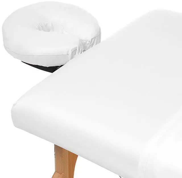 Alt view image 4 of 7 - Saloniture 3-Piece Microfiber Massage Table Sheet Set - Premium Facial Bed Cover - Includes Flat and Fitted Sheets with Face Cradle Cover - White