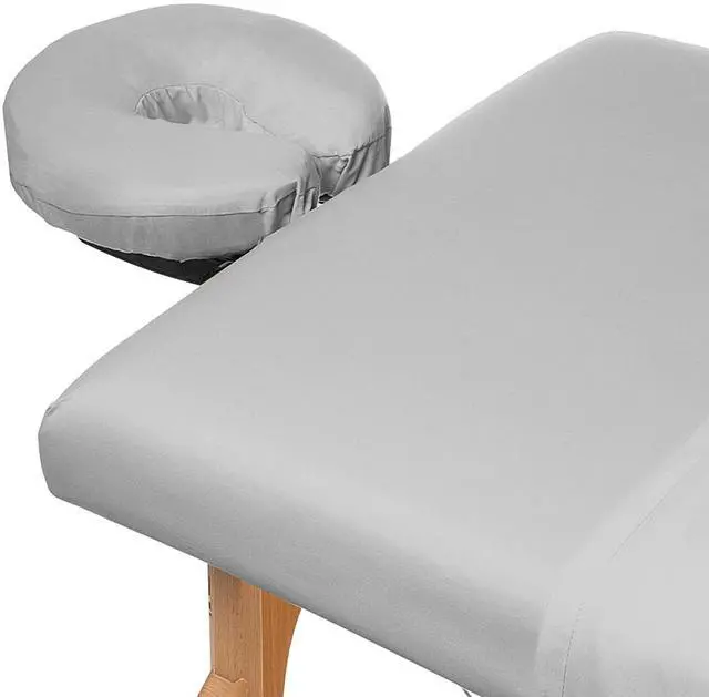 Alt view image 3 of 6 - Saloniture 3-Piece Microfiber Massage Table Sheet Set - Premium Facial Bed Cover - Includes Flat and Fitted Sheets with Face Cradle Cover - Light Gray