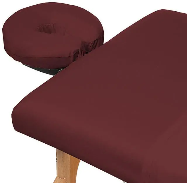 Alt view image 3 of 6 - Saloniture 3-Piece Microfiber Massage Table Sheet Set - Premium Facial Bed Cover - Includes Flat and Fitted Sheets with Face Cradle Cover - Burgundy
