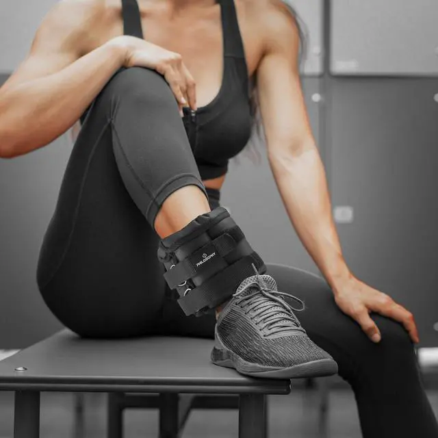 Alt view image 6 of 6 - Philosophy Gym 20 LB Adjustable Ankle Wrist Weights Pair, Arm Leg Weight Straps Set, 10 LB each with Removable Weights