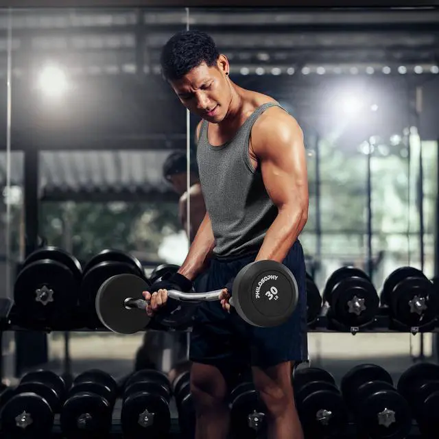 Alt view image 6 of 6 - Philosophy Gym Rubber Fixed Barbell, 30 LB Pre-Loaded Weight EZ Curl Bar for Strength Training & Weightlifting