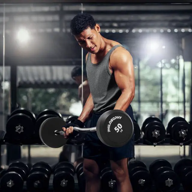 Alt view image 6 of 6 - Philosophy Gym Rubber Fixed Barbell, 50 LB Pre-Loaded Weight EZ Curl Bar for Strength Training & Weightlifting