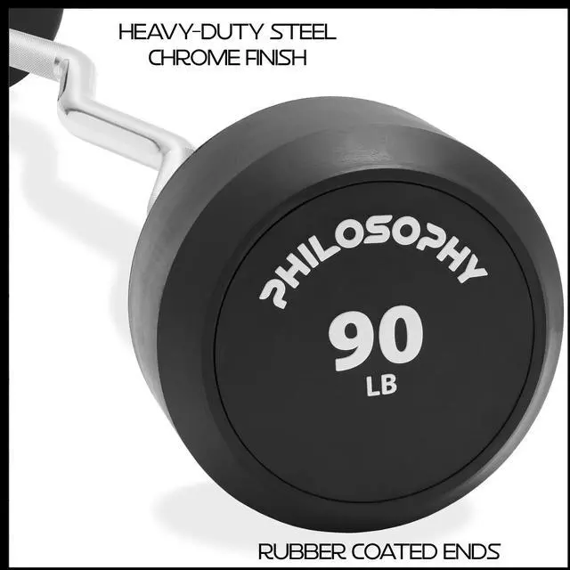 Alt view image 5 of 6 - Philosophy Gym Rubber Fixed Barbell, 90 LB Pre-Loaded Weight EZ Curl Bar for Strength Training & Weightlifting
