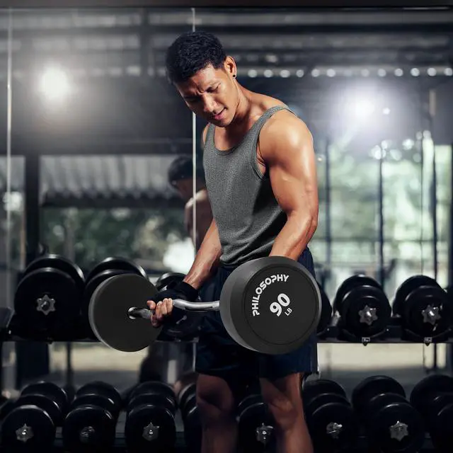 Alt view image 6 of 6 - Philosophy Gym Rubber Fixed Barbell, 90 LB Pre-Loaded Weight EZ Curl Bar for Strength Training & Weightlifting