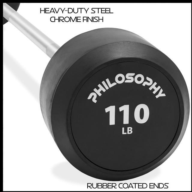 Alt view image 5 of 6 - Philosophy Gym Rubber Fixed Barbell, 110 LB Pre-Loaded Weight Straight Bar for Strength Training & Weightlifting