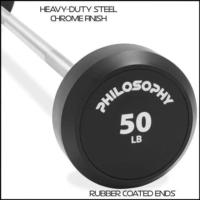 Alt view image 5 of 6 - Philosophy Gym Rubber Fixed Barbell, 50 LB Pre-Loaded Weight Straight Bar for Strength Training & Weightlifting