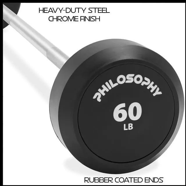 Alt view image 5 of 6 - Philosophy Gym Rubber Fixed Barbell, 60 LB Pre-Loaded Weight Straight Bar for Strength Training & Weightlifting