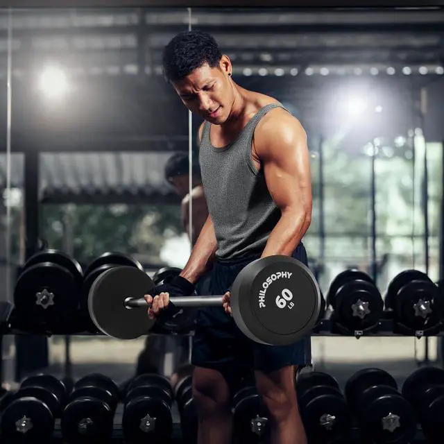 Alt view image 6 of 6 - Philosophy Gym Rubber Fixed Barbell, 60 LB Pre-Loaded Weight Straight Bar for Strength Training & Weightlifting