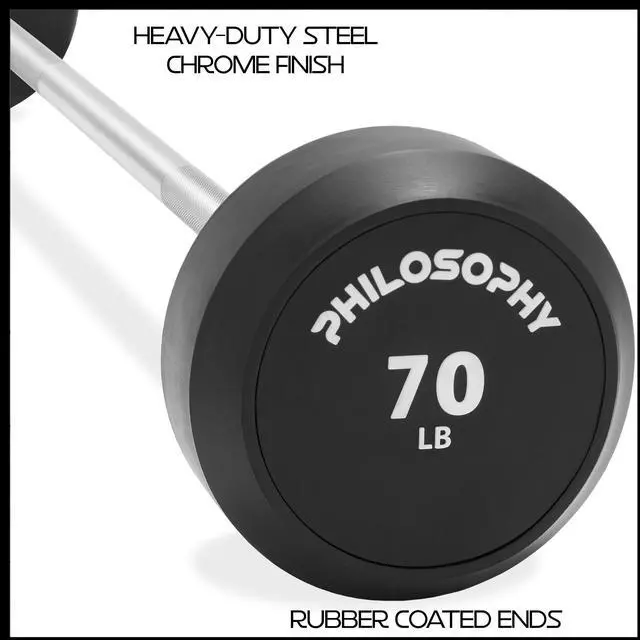 Alt view image 5 of 6 - Philosophy Gym Rubber Fixed Barbell, 70 LB Pre-Loaded Weight Straight Bar for Strength Training & Weightlifting