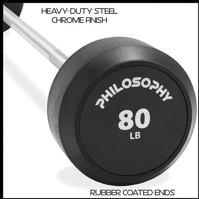 Alt view image 5 of 6 - Philosophy Gym Rubber Fixed Barbell, 80 LB Pre-Loaded Weight Straight Bar for Strength Training & Weightlifting