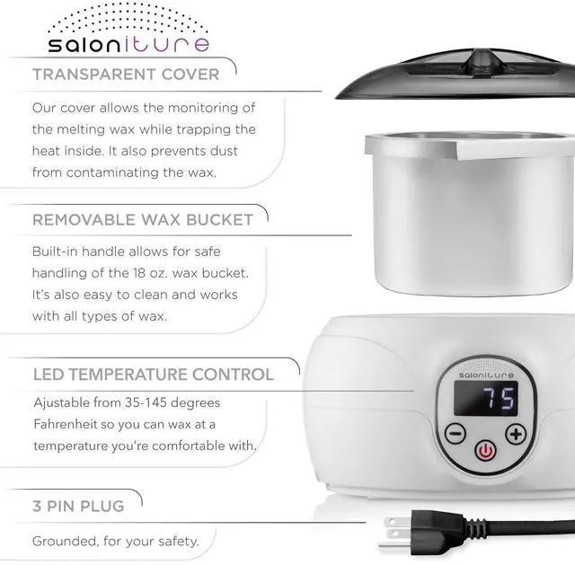 Alt view image 5 of 6 - Saloniture Professional Wax Warmer Machine for Hair Removal with Digital Display for Home, Spa, or Salon - Black Lid