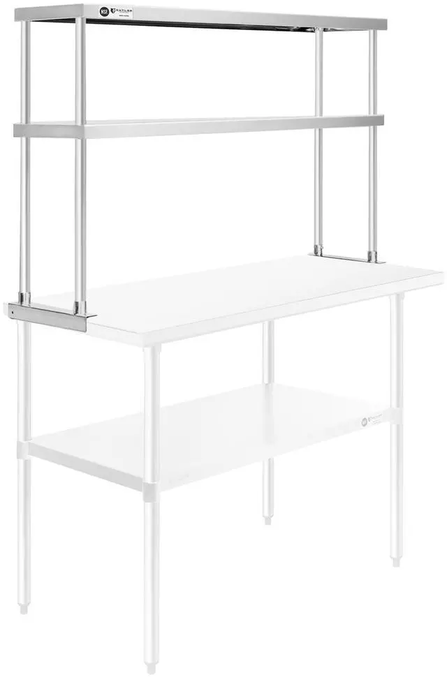 Main image of KUTLER Stainless Steel Double Overshelf 48" x 12", NSF Commercial 2-Tier Shelf for Prep and Work Tables for Restaurant, Kitchen, Workshop