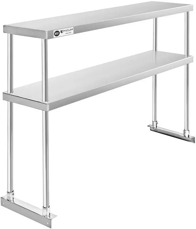 Alt view image 2 of 6 - KUTLER Stainless Steel Double Overshelf 48" x 12", NSF Commercial 2-Tier Shelf for Prep and Work Tables for Restaurant, Kitchen, Workshop