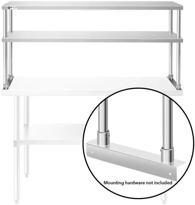 Alt view image 4 of 6 - KUTLER Stainless Steel Double Overshelf 48" x 12", NSF Commercial 2-Tier Shelf for Prep and Work Tables for Restaurant, Kitchen, Workshop
