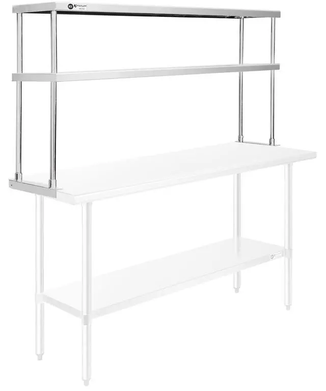 Main image of KUTLER Stainless Steel Double Overshelf 60" x 12", NSF Commercial 2-Tier Shelf for Prep and Work Tables for Restaurant, Kitchen, Workshop