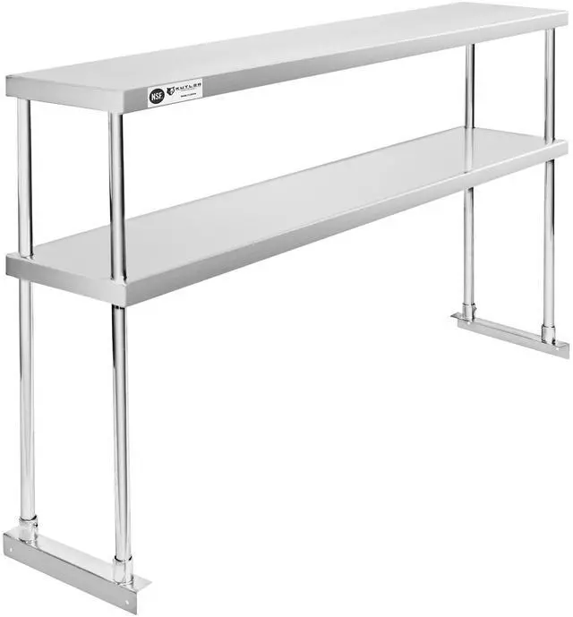 Alt view image 2 of 6 - KUTLER Stainless Steel Double Overshelf 60" x 12", NSF Commercial 2-Tier Shelf for Prep and Work Tables for Restaurant, Kitchen, Workshop