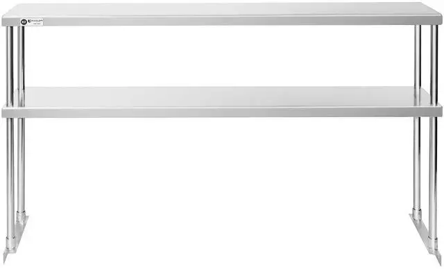 Alt view image 3 of 6 - KUTLER Stainless Steel Double Overshelf 60" x 12", NSF Commercial 2-Tier Shelf for Prep and Work Tables for Restaurant, Kitchen, Workshop