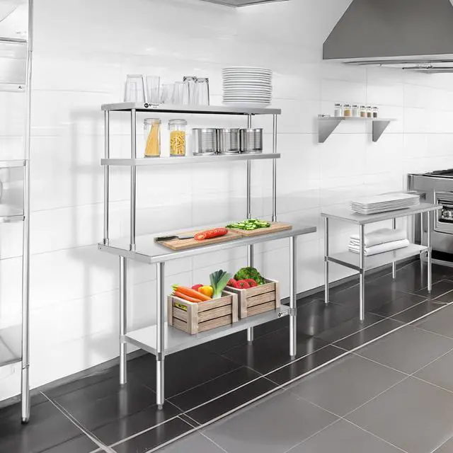 Alt view image 6 of 6 - KUTLER Stainless Steel Double Overshelf 48" x 12", NSF Commercial 2-Tier Shelf for Prep and Work Tables for Restaurant, Kitchen, Workshop