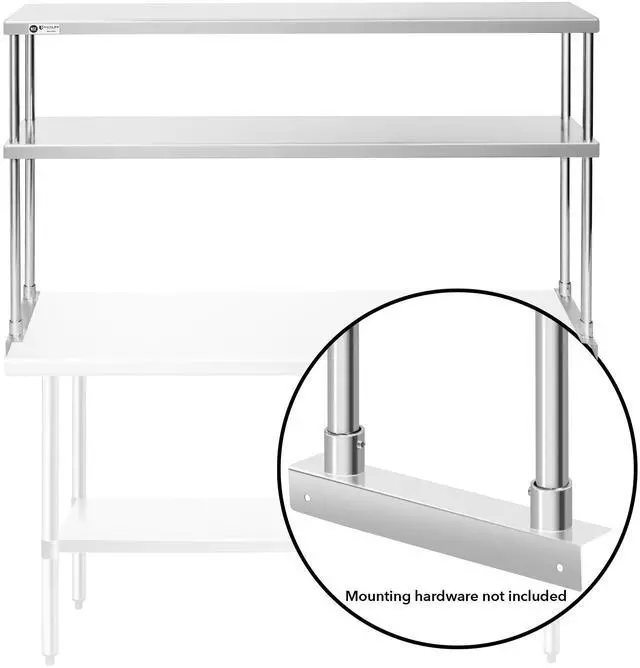 Alt view image 4 of 6 - KUTLER Stainless Steel Double Overshelf 60" x 12", NSF Commercial 2-Tier Shelf for Prep and Work Tables for Restaurant, Kitchen, Workshop
