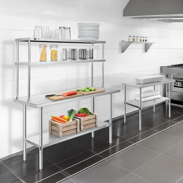 Alt view image 6 of 6 - KUTLER Stainless Steel Double Overshelf 60" x 12", NSF Commercial 2-Tier Shelf for Prep and Work Tables for Restaurant, Kitchen, Workshop