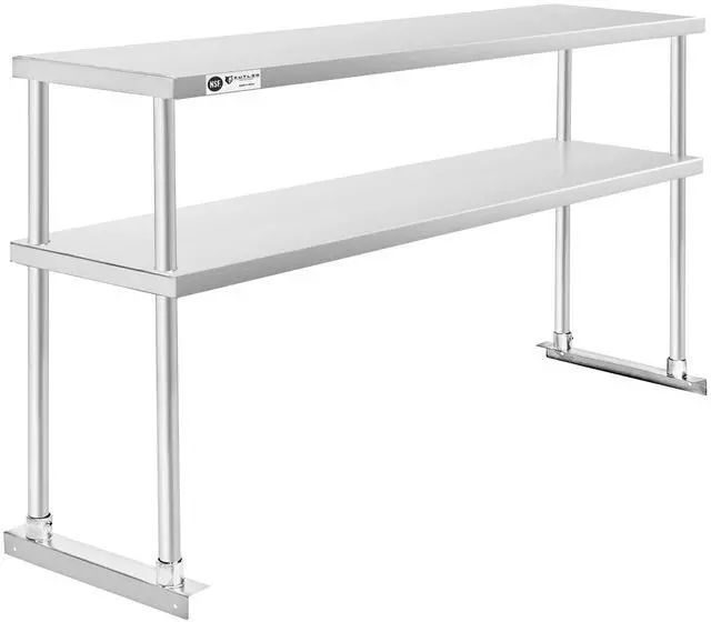 Alt view image 2 of 6 - KUTLER Stainless Steel Double Overshelf 72" x 12", NSF Commercial 2-Tier Shelf for Prep and Work Tables for Restaurant, Kitchen, Workshop