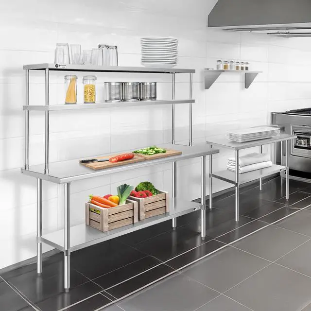 Alt view image 6 of 6 - KUTLER Stainless Steel Double Overshelf 72" x 12", NSF Commercial 2-Tier Shelf for Prep and Work Tables for Restaurant, Kitchen, Workshop
