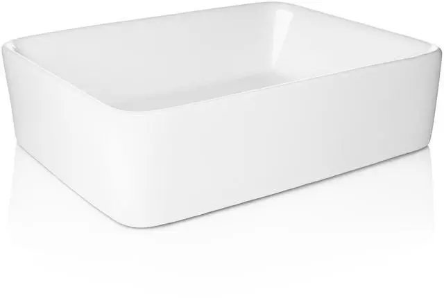 Main image of Miligoré 19" x 15" Rectangular White Ceramic Vessel Sink - Modern Above Counter Bathroom Vanity Bowl