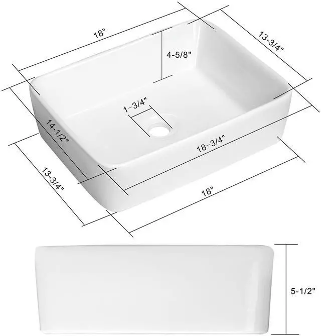 Alt view image 7 of 7 - Miligoré 19" x 15" Rectangular White Ceramic Vessel Sink - Modern Above Counter Bathroom Vanity Bowl